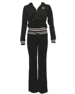 Ladies Black Velour Zipper M Shield Embroidered Tracksuit