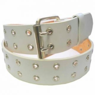 MENS/WOMENS WHITE TWO METAL ROW PUNK LEATHER BELTS, LARGE