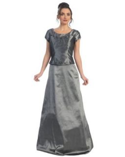 Ladies Silver Color Beaded Satin Long Evening Dress
