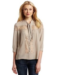 Corey Lynn Calter Womens Blyth Lace Insert Blouse, Taupe