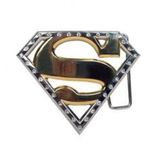 Superman Logo Gold Rhinestone Belt Buckle Clothing