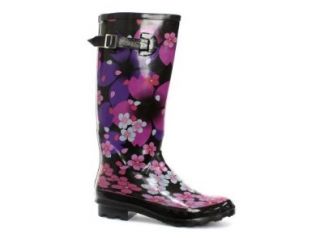  Floral Print Black Wellies Womens Wellington Boots US Size 5 Shoes