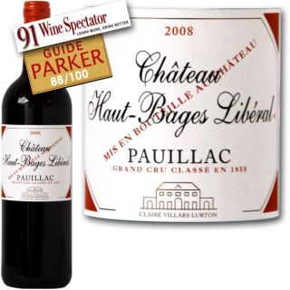 AOC Pauillac   Millésime 2008   Vin rouge   Vendu à lunité   75cl