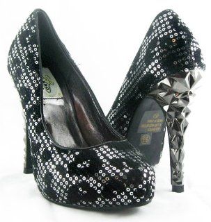 Black Pewter Leopard Sequin Stiletto Pump Shoes