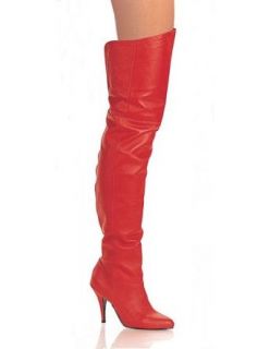 Sexy 4 Inch Heel Red Leather Thigh High Boot   7 Clothing