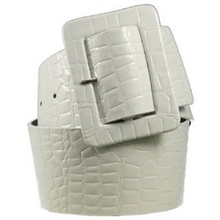 Wide White Crocodile Genuine Leather Belt (L (35 37)) Clothing