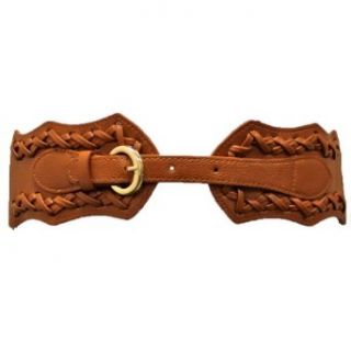 Brown Whip Stitched Wide Elastic Cinch Waist Belt