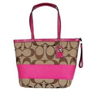 Coach Signature Stripe Tote Shopper Bag Kh/Pink Clothing