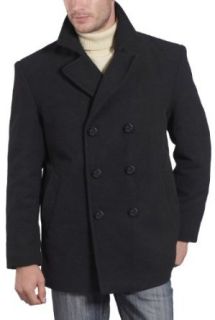 BGSD Mens Cashmere Blend Pea Coat   Black Large Clothing