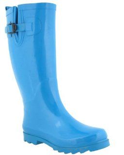 New York Shiny Neon Solid Ladies Tall Sporty Rainboot Blue 7 Shoes