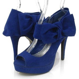 Anne Michelle Essence42 Platform Pumps Blue Suede Shoes