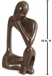 Carved Wood The Thinker 10 inch Statue (Ghana)