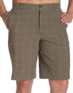 IZOD Mens Linen/Cotton Glen Plaid Flat Front Shorts