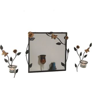 Square Mirror and Candle Sconce Set with Butterflies and Flowers Today