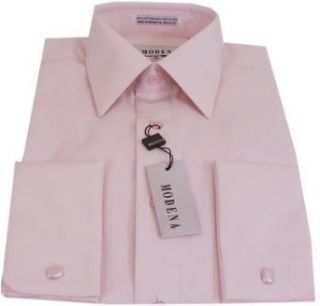 Mens Modena Solid Pink French Cuff Dress Shirt Clothing