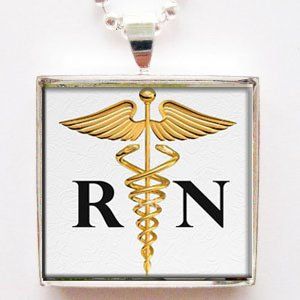 RN Registered Nurse Symbol Glass in Silver Tile Pendant
