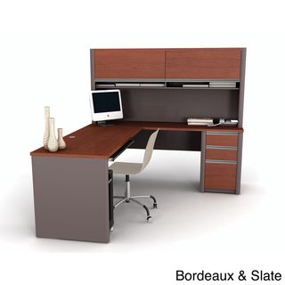 Bestar Connexion Brown Laminate L shaped Workstation with Hutch