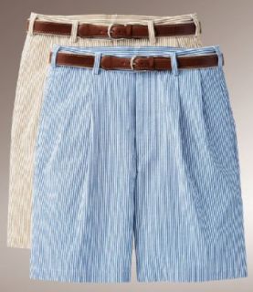 Cool Cotton Pleated Seersucker Shorts (KHAKI, 48 REGULAR) Clothing