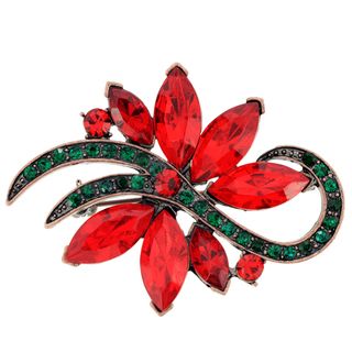 Goldtone Red and Green Crystal Christmas Star Cactus Brooch