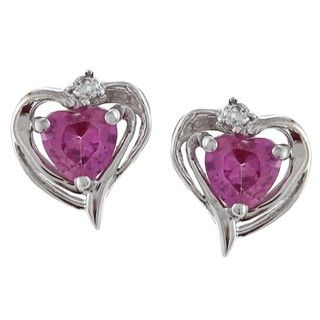 Sterling Silver Created Pink Sapphire Heart Earrings
