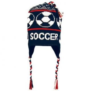 SOCCER Fleece Lined Knit Winter Hat Black/Red Clothing