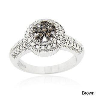 DB Designs Sterling Silver Black or Brown Diamond Accent Flower Ring