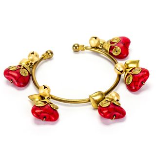 Goldtone Red Coral Heart Bracelet (Thailand)