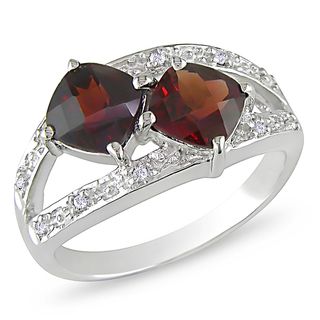 Miadora Sterling Silver Garnet and Diamond Ring (G H, I3)