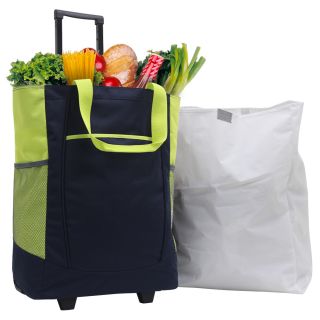 Pacific 20 inch Leak proof Navy/ Lime Green Rolling Shopper Tote