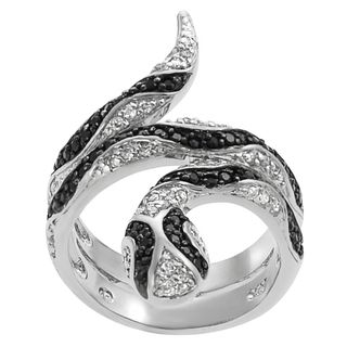 Tressa Two tone Sterling Silver Black White Cubic Zirconia Snake Ring