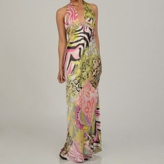 Issue New York Womens Animal/ Floral Print Silk Halter Maxi Dress