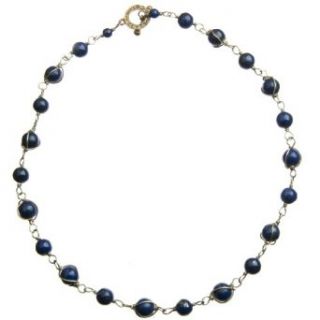 17 Wire Wrapped 8mm Lapis Bead Necklace with a Toggle