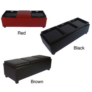 Contemporary Triple Tray Faux Leather Storage Ottoman Bench