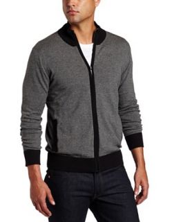 Kenneth Cole Mens Striped Zipfront Sweater, Black Combo