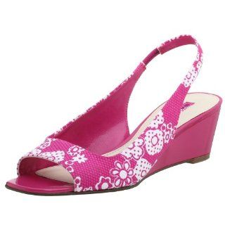 Bandolino Womens Jacey Wedge Slingback,Pink/White Fabric,8 M Shoes