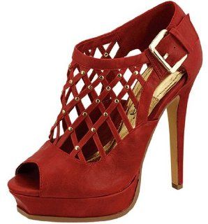 Red Ankle Buckle Straps Net Design High heels Prom Sandals Shoes