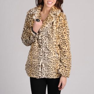 Mo Ka Womens Leopard Print Faux Fur Jacket