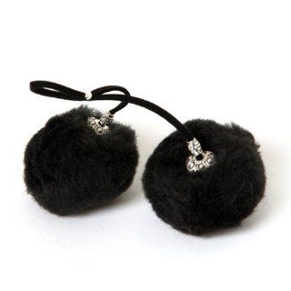 Womens Black Fluffy Faux Fur Accessories Boot Pom Poms Huggrz Shoes