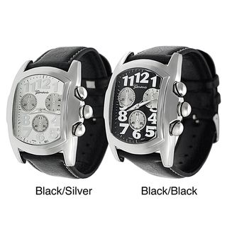 Geneva Platinum Mens Black Leather Strap Watch
