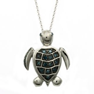Beverly Hills Charm Silver 1/4ct TDW Blue Diamond Turtle Necklace