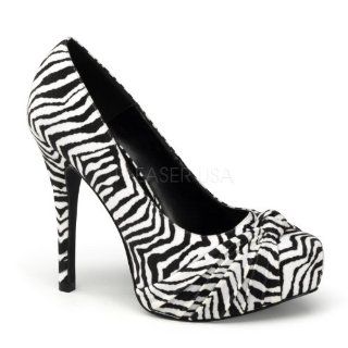 Platform Pump W/ Pleated Detail Black White Zebra Print Velvet Shoes