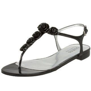  GUESS Womens Antigua T Strap Sandal,Black Synthetic,5 M US Shoes