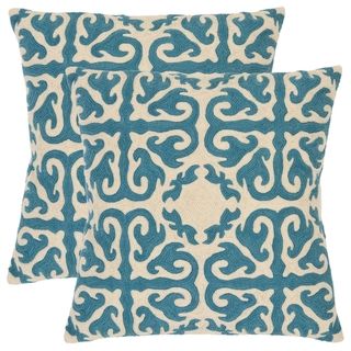 Morrocan 18 inch Embroidered Blue Decorative Pillows (Set of 2