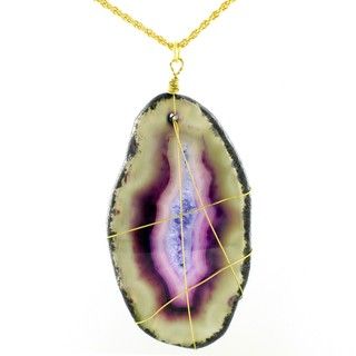 Goldtone Purple Dyed Acrylic Stone Slice Necklace