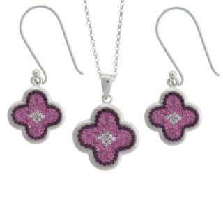 Sterling Silver Pink, Purple and White Crystal Clover Design Jewelry