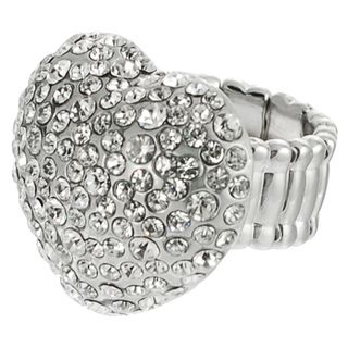 Journee Collection Stainless Steel Czech Crystal Heart Stretch Ring