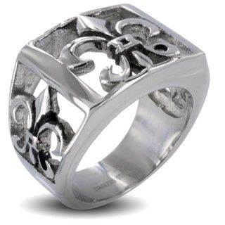 Stainless Steel Mens Fleur De Lis Cutout Ring