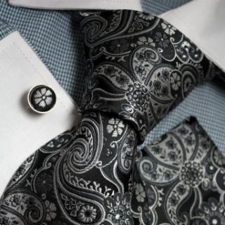 Black Patterned Woven Silk Tie Handkerchiefs Cufflinks