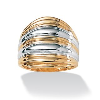 Toscana Collection Two tone Ribbed Dome 18k Gold over Sterling Silver