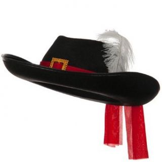 Felt Musketeer Hat with Feather  Black White W36S13E